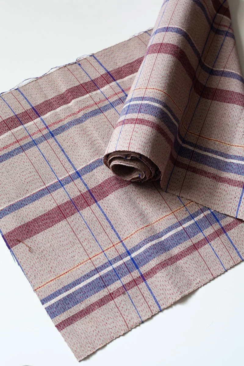 Antique Japanese Handmade Cotton 'Awa Shijira ori' -Burgundy