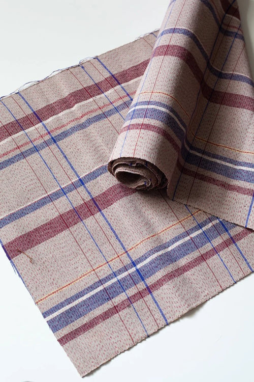 Antique Japanese Handmade Cotton 'Awa Shijira ori' -Burgundy