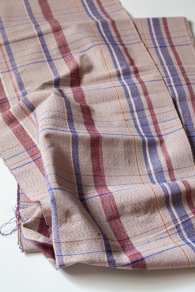 Antique Japanese Handmade Cotton 'Awa Shijira ori' -Burgundy