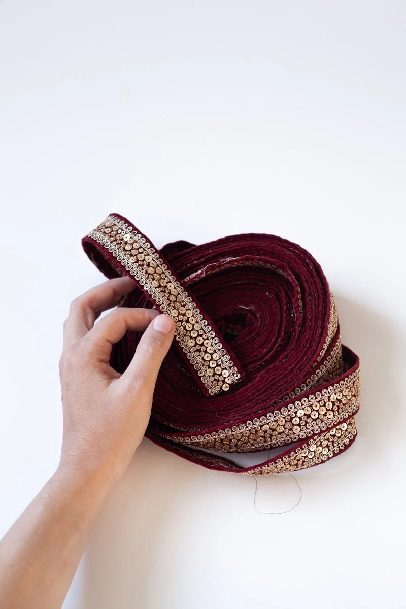 Vintage Embroidered Indian Velvet Trim