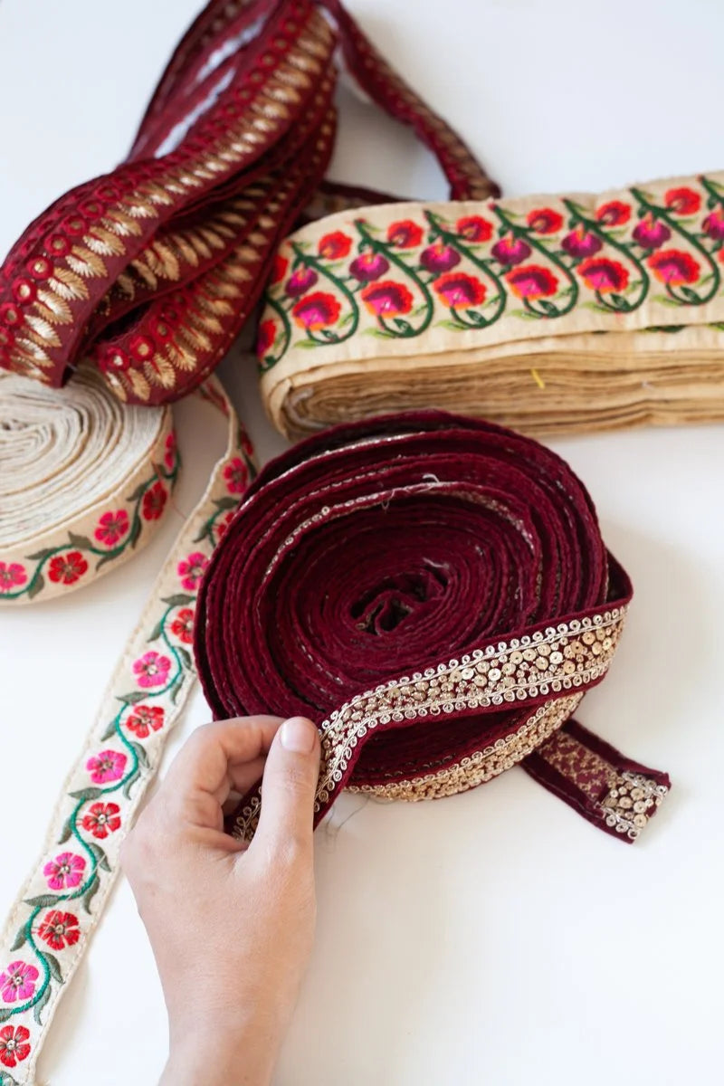 Vintage Embroidered Indian Velvet Trim