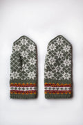 Hand-knitted Woolen Mittens - cream/green