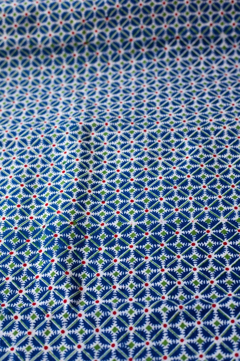 Vintage Chinese Blockprint Cloth - Green/Blue