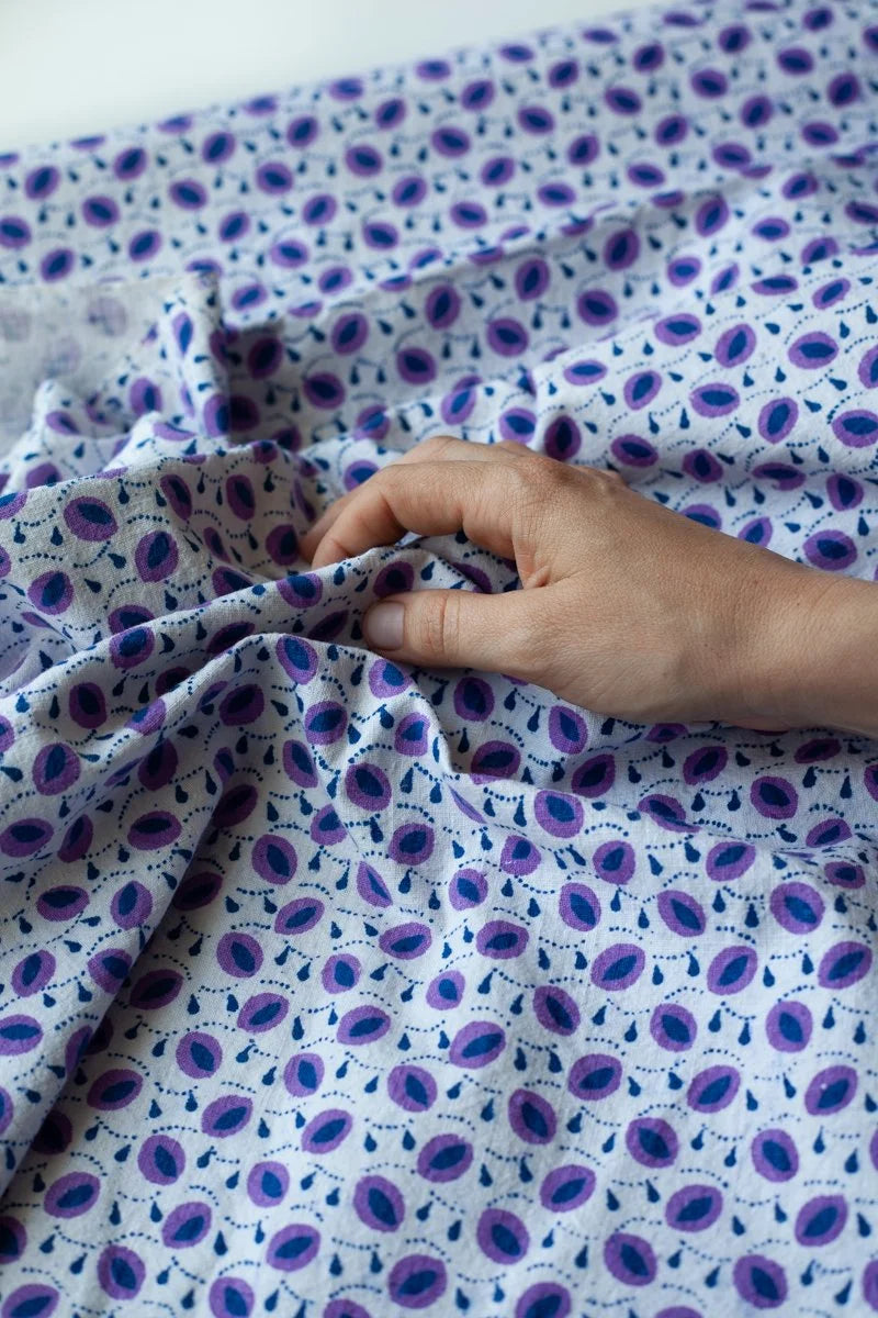 Vintage Chinese Blockprint Cloth - Ecru/Purple