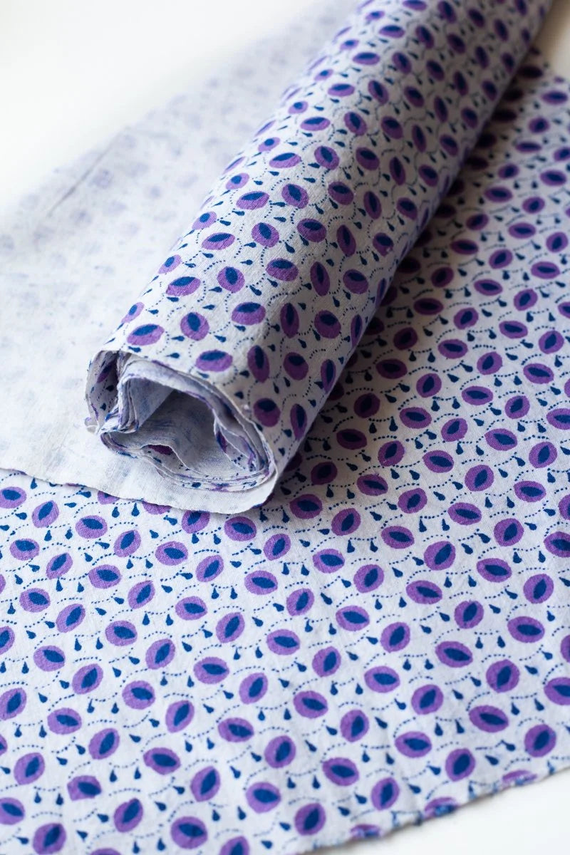Vintage Chinese Blockprint Cloth - Ecru/Purple