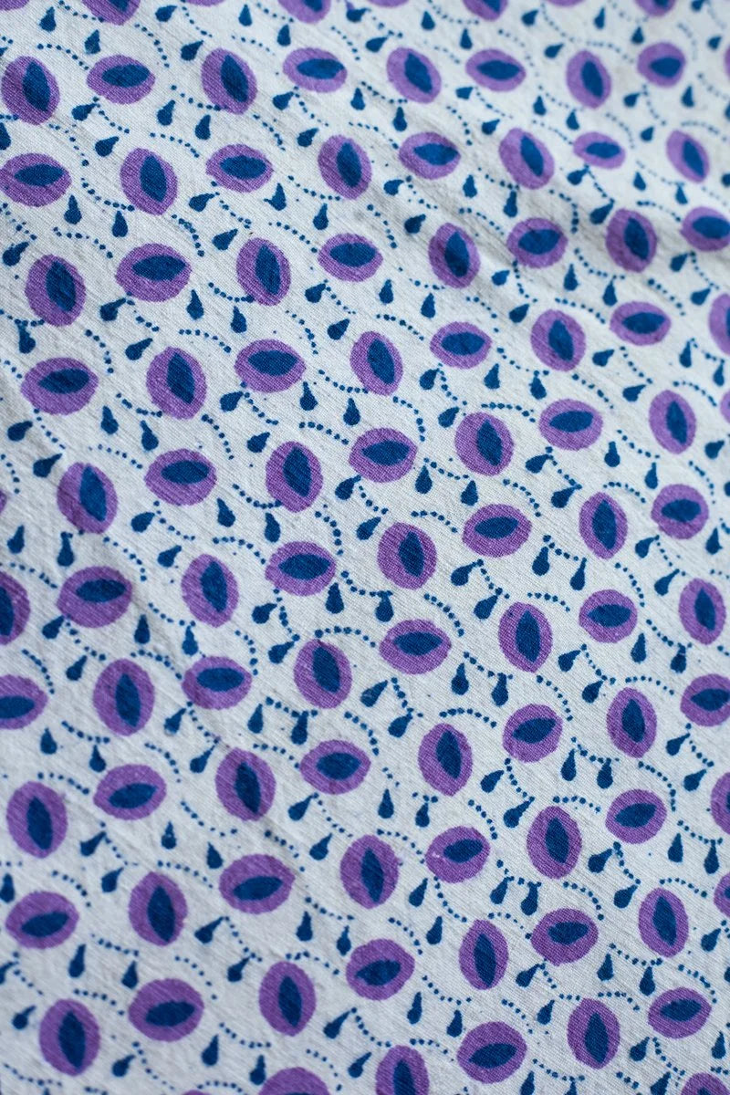 Vintage Chinese Blockprint Cloth - Ecru/Purple