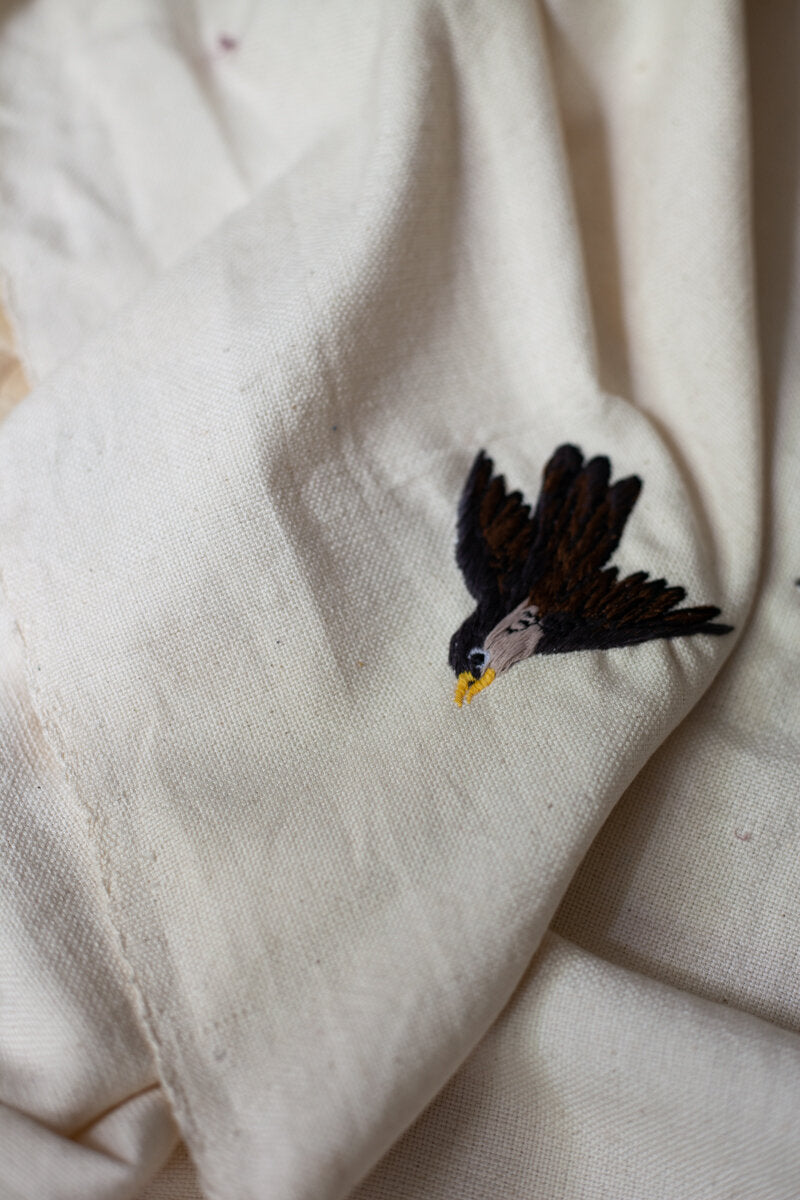 Handwoven undyed Cotton with Embroidered Birds & Bees