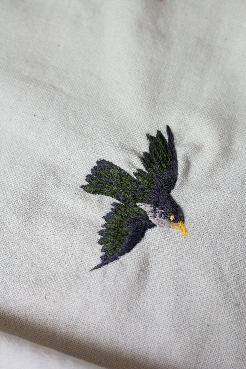 Handwoven undyed Cotton with Embroidered Birds & Bees