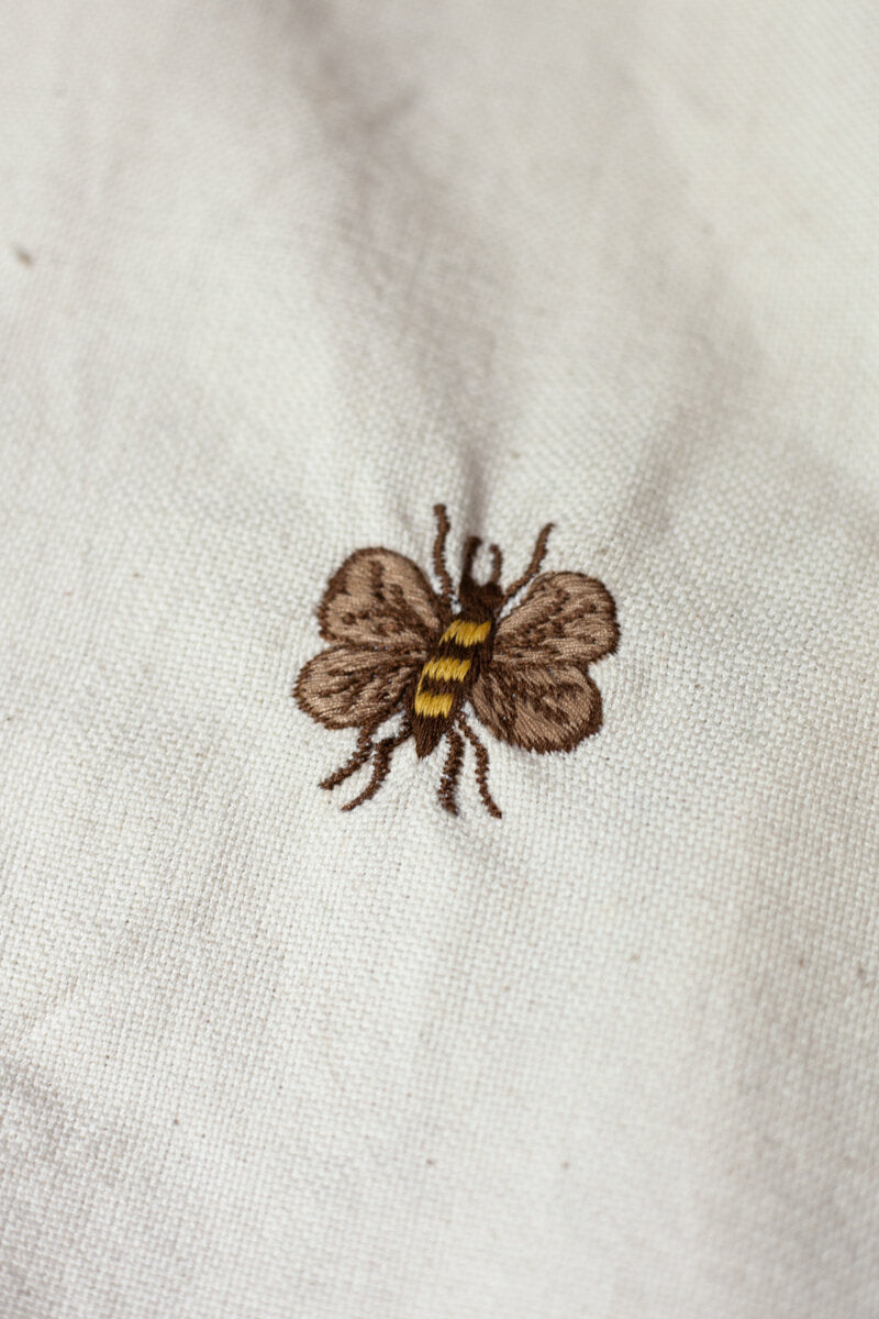 Handwoven undyed Cotton with Embroidered Birds & Bees