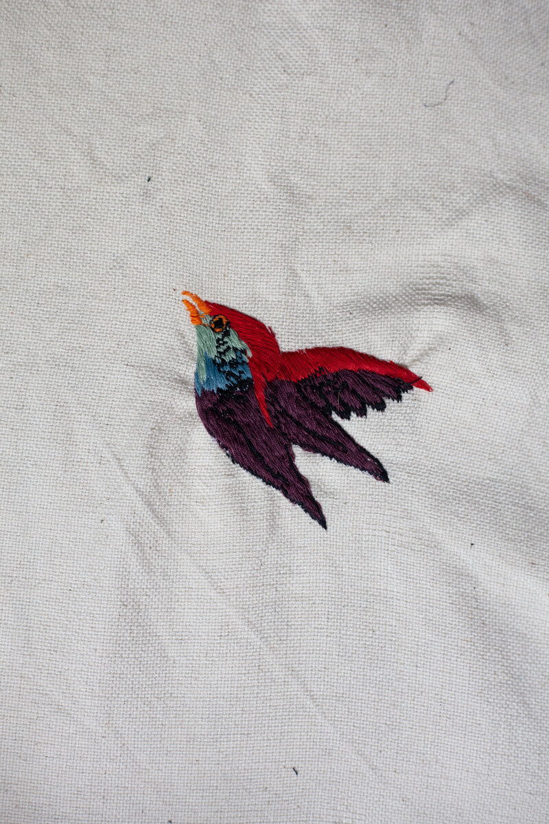 Handwoven undyed Cotton with Embroidered Birds & Bees