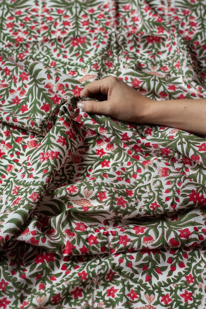Block Printed Indian Cotton, vegetable + clay dyed- holiday floral