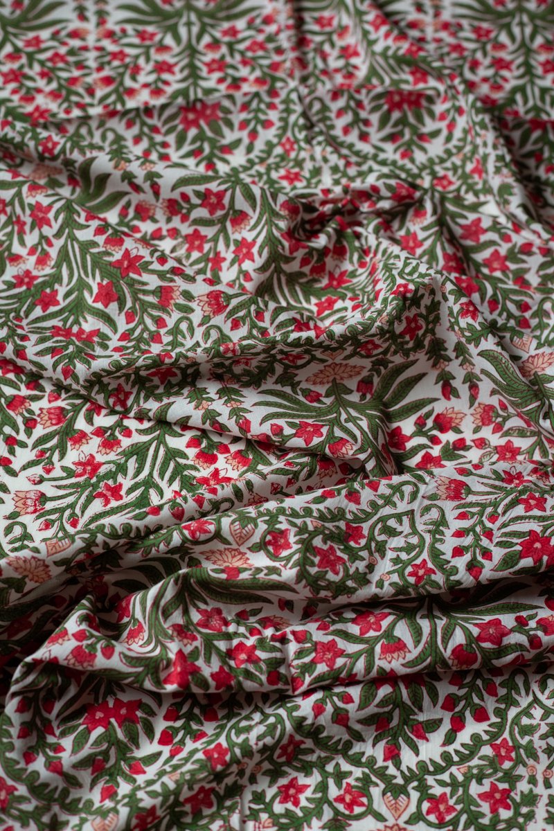 Block Printed Indian Cotton, vegetable + clay dyed- holiday floral