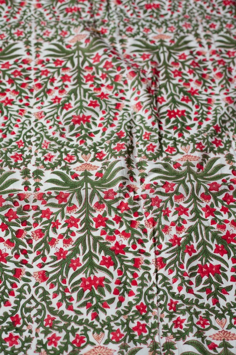 Block Printed Indian Cotton, vegetable + clay dyed- holiday floral