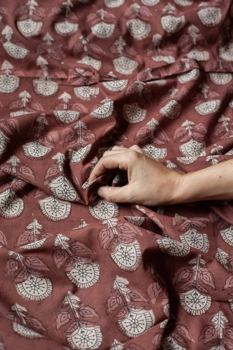 Block Printed Indian Cotton, vegetable + clay dyed- Acacia Blossom