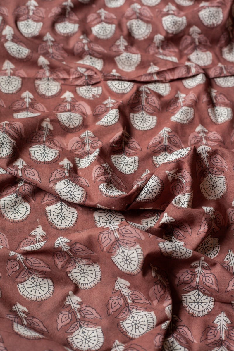 Block Printed Indian Cotton, vegetable + clay dyed- Acacia Blossom