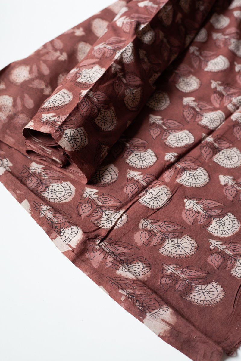 Block Printed Indian Cotton, vegetable + clay dyed- Acacia Blossom