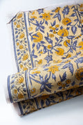 Block Printed Indian Cotton, vegetable + clay dyed- Strawflower