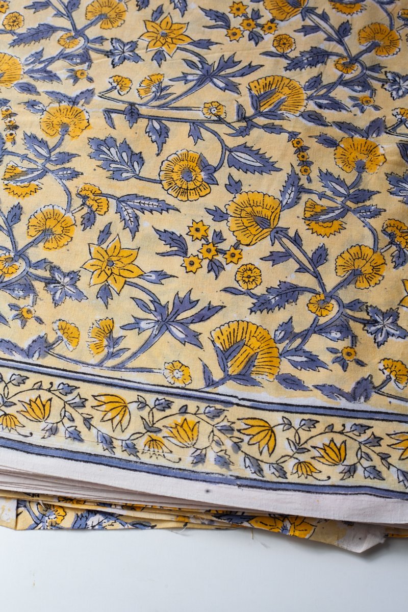 Block Printed Indian Cotton, vegetable + clay dyed- Strawflower