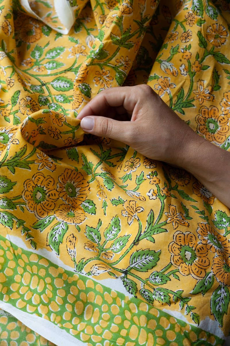 Block Printed Indian Cotton, vegetable + clay dyed- Golden Hour