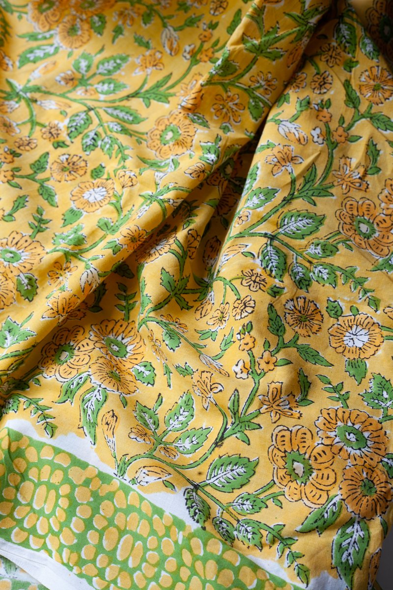 Block Printed Indian Cotton, vegetable + clay dyed- Golden Hour
