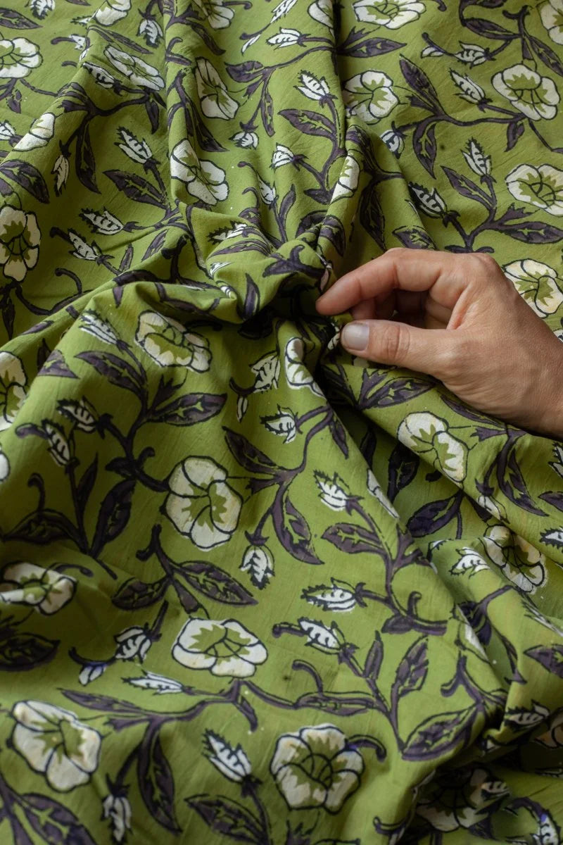 Block Printed Indian Cotton, vegetable + clay dyed- Verdin