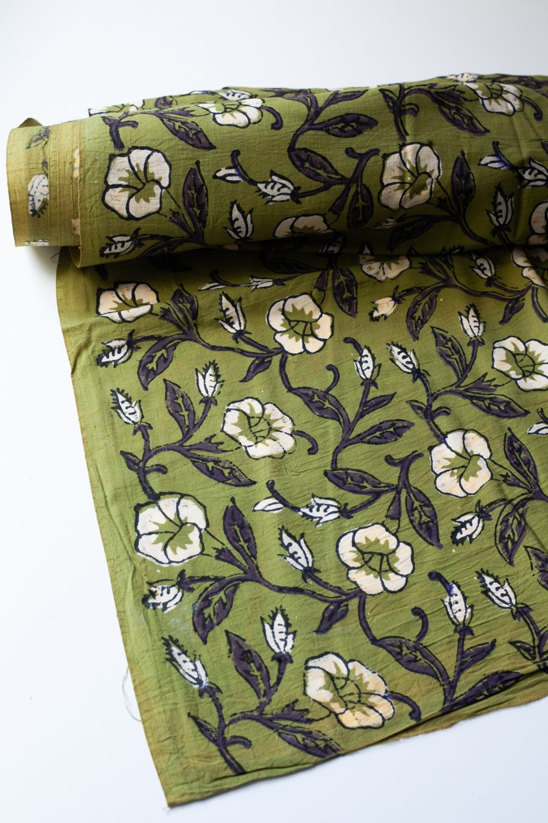 Block Printed Indian Cotton, vegetable + clay dyed- Verdin