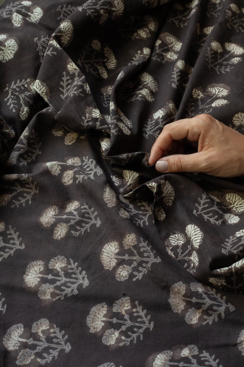 Block Printed Indian Cotton, vegetable + clay dyed- Midnight Garden