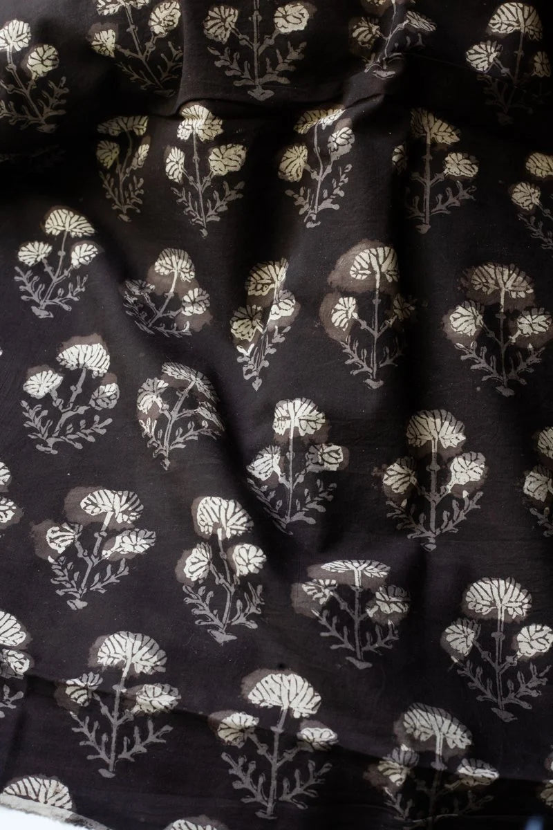 Block Printed Indian Cotton, vegetable + clay dyed- Midnight Garden