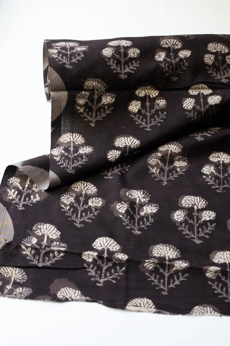 Block Printed Indian Cotton, vegetable + clay dyed- Midnight Garden
