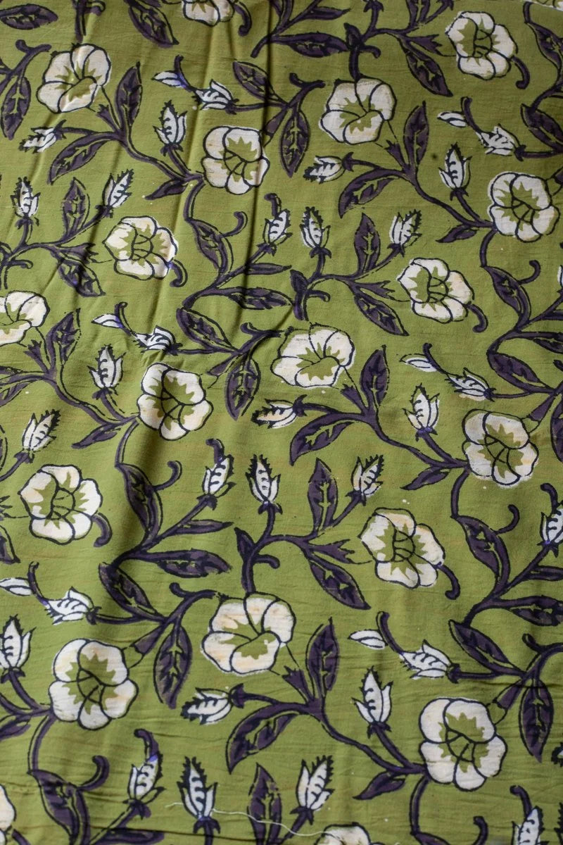 Block Printed Indian Cotton, vegetable + clay dyed- Verdin