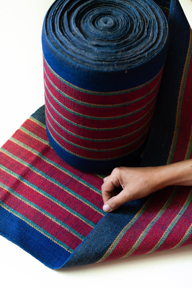 Antique French Espadrille Canvas- Red/Blue