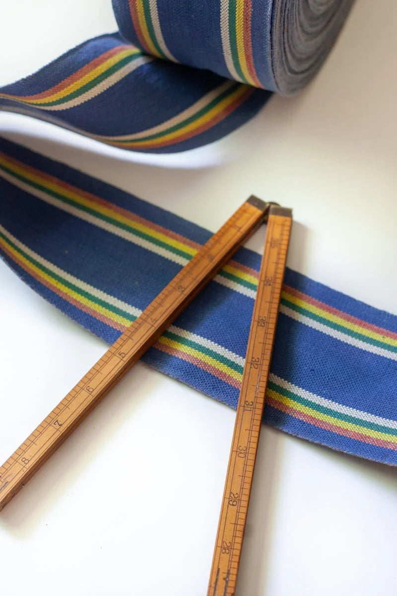 Antique French Espadrille Canvas - Blue/yellow stripe