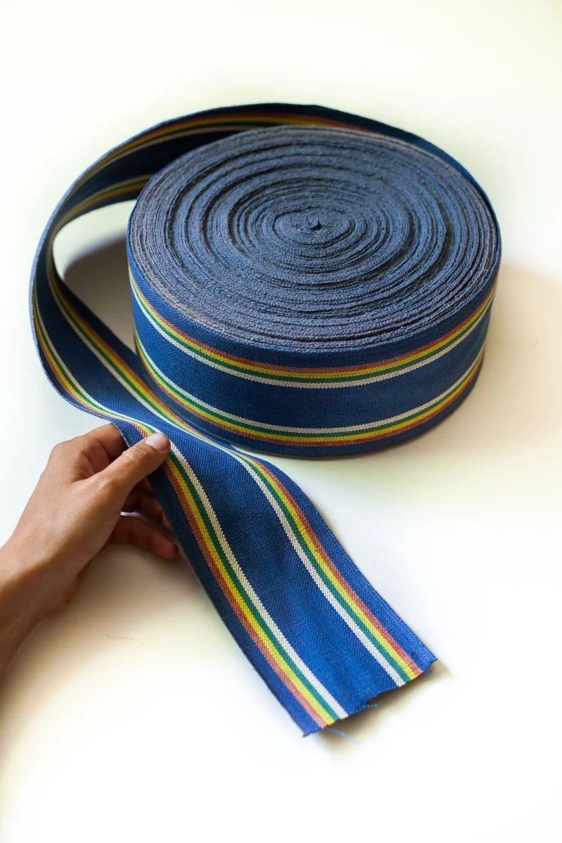 Antique French Espadrille Canvas - Blue/yellow stripe