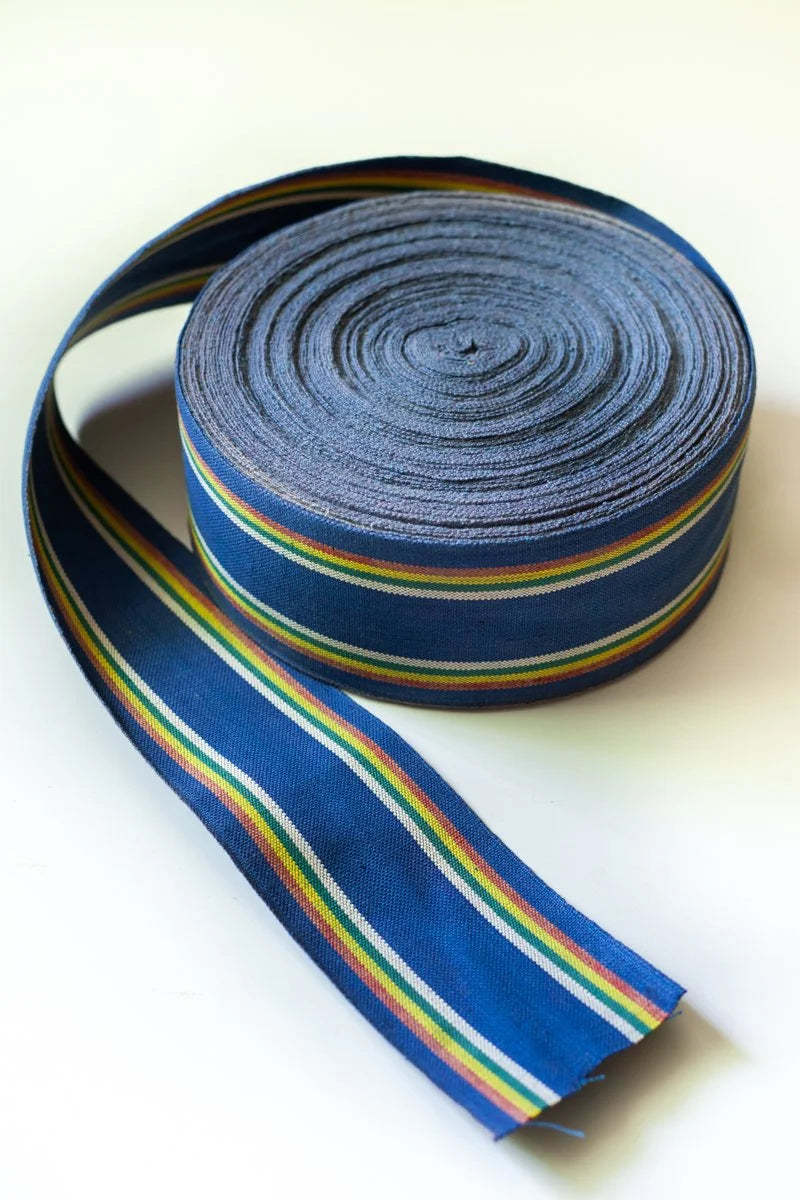 Antique French Espadrille Canvas - Blue/yellow stripe