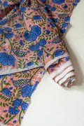 Block Printed Indian Cotton, vegetable + clay dyed- Pink/Blue Floral