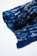 Block Printed Indian Cotton, vegetable + clay dyed- Indigo Aquarium