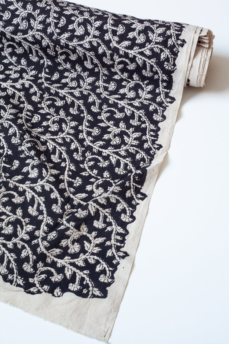 Block Printed Indian Cotton, vegetable + clay dyed- black vine