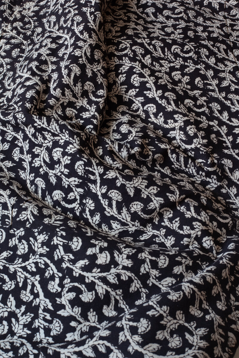 Block Printed Indian Cotton, vegetable + clay dyed- black vine