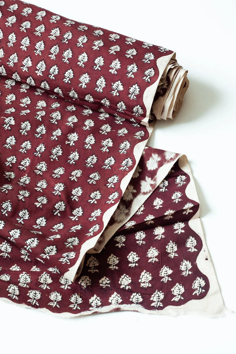 Block Printed Indian Cotton, vegetable + clay dyed- earth leaves