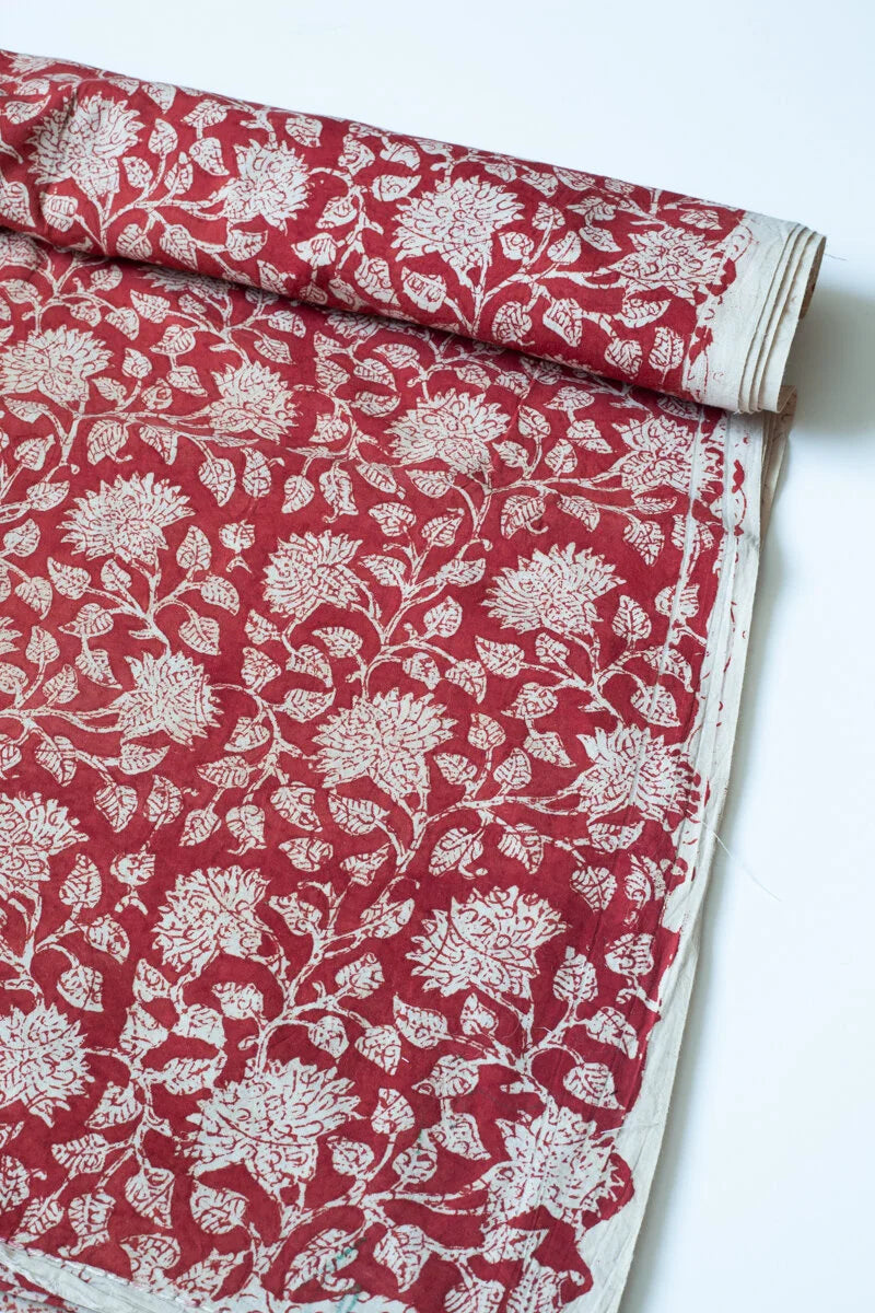 Block Printed Indian Cotton, vegetable + clay dyed- lac flowers
