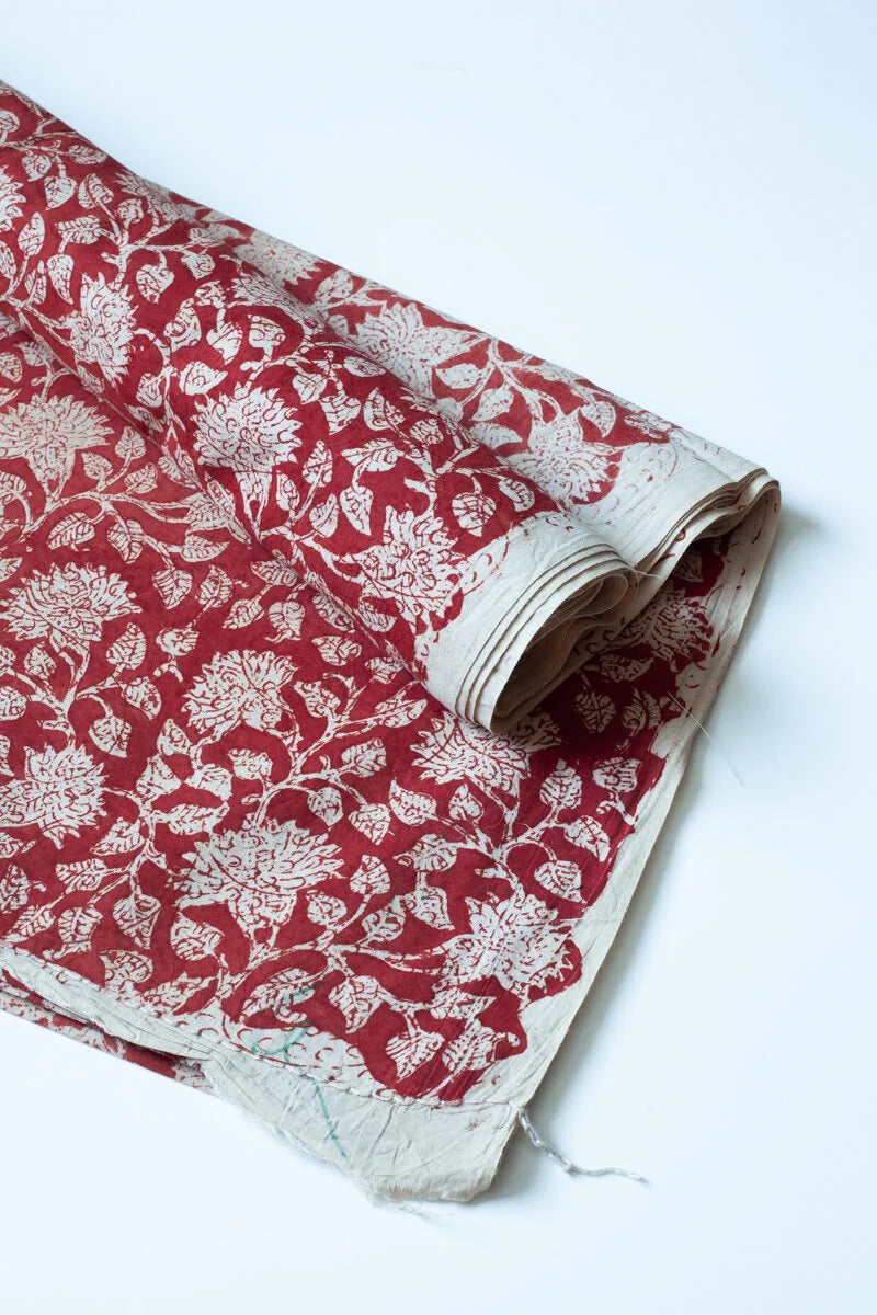 Block Printed Indian Cotton, vegetable + clay dyed- lac flowers