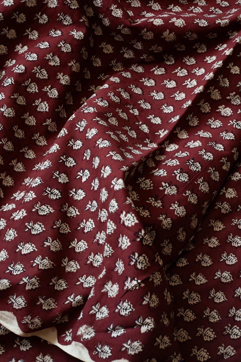 Block Printed Indian Cotton, vegetable + clay dyed- earth leaves