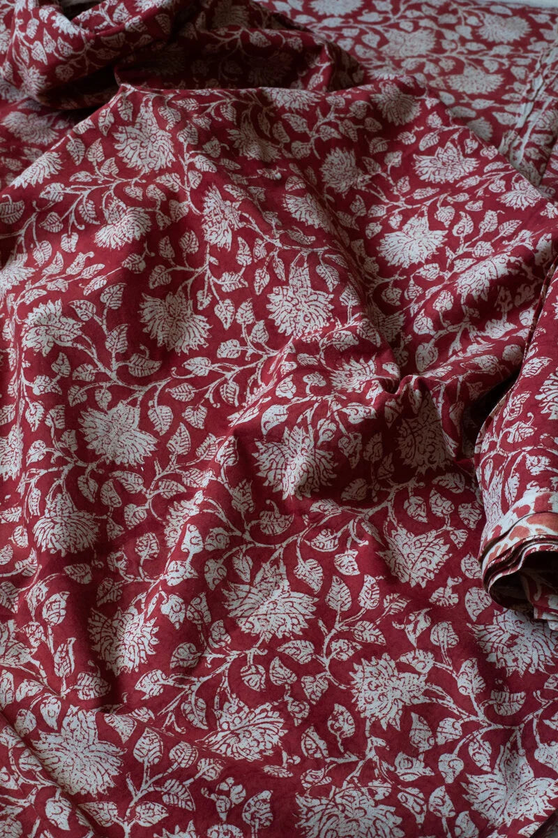 Block Printed Indian Cotton, vegetable + clay dyed- lac flowers