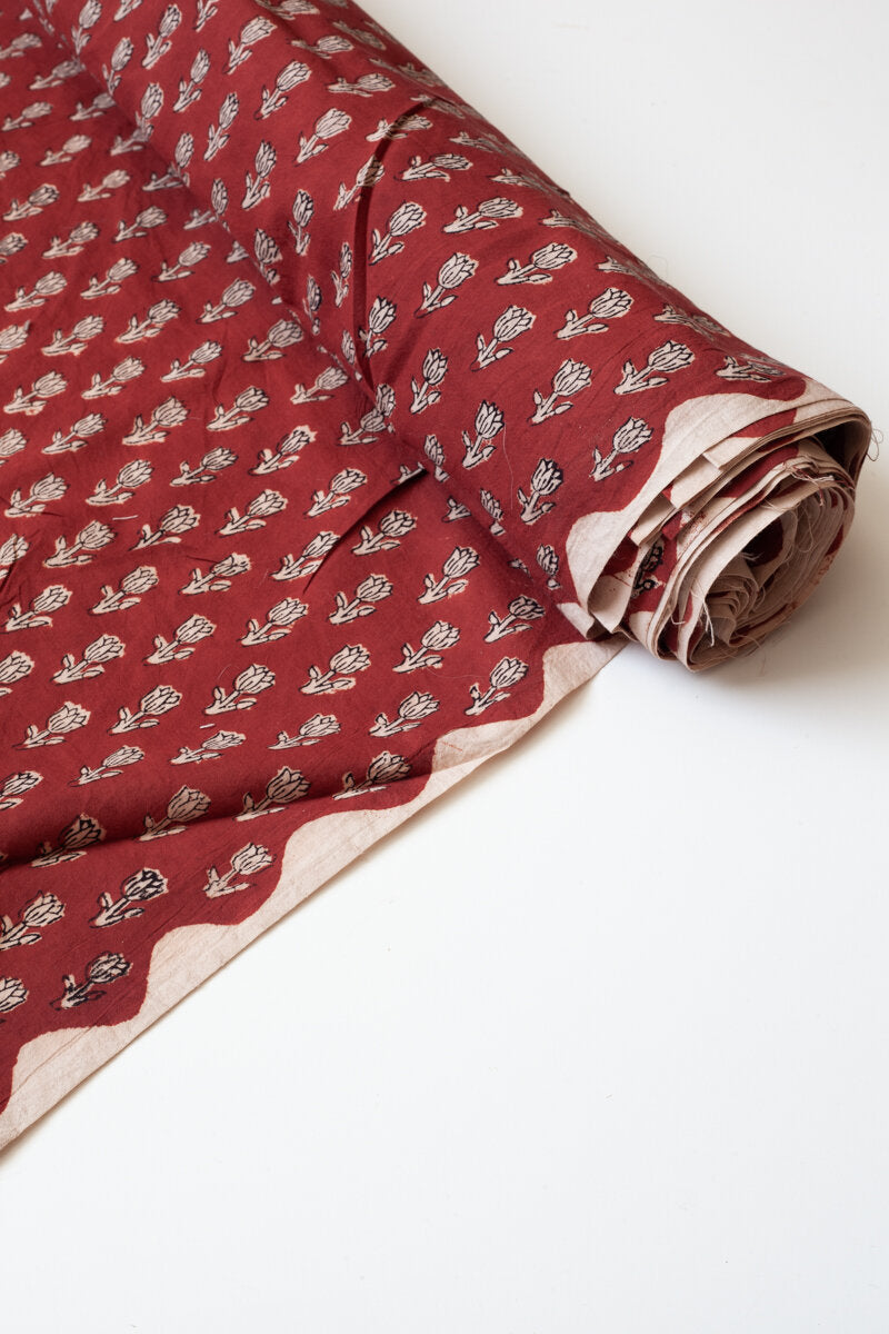 Block Printed Indian Cotton, vegetable + clay dyed- lac blossom