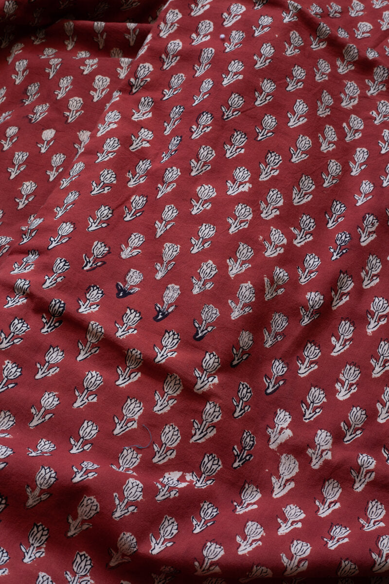 Block Printed Indian Cotton, vegetable + clay dyed- lac blossom