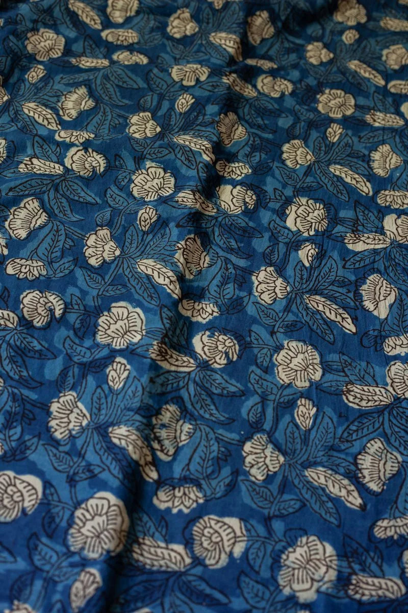 Block Printed Indian Cotton, vegetable + clay dyed- Indigo Garden