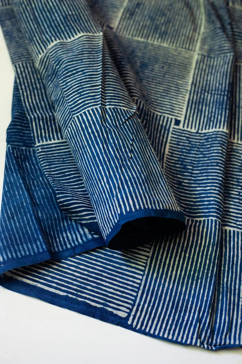 Block Printed Indian Cotton, vegetable + clay dyed- Indigo Basketweave