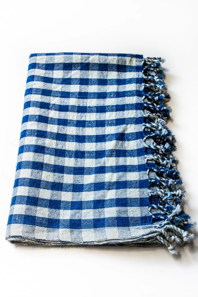 Handwoven Hand Towel - Indigo Gingham