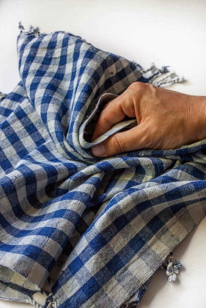 Handwoven Hand Towel - Indigo Gingham