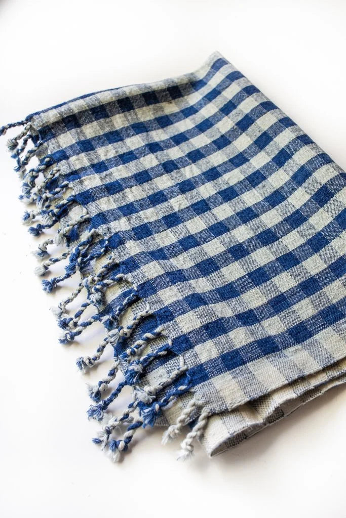 Handwoven Hand Towel - Indigo Gingham